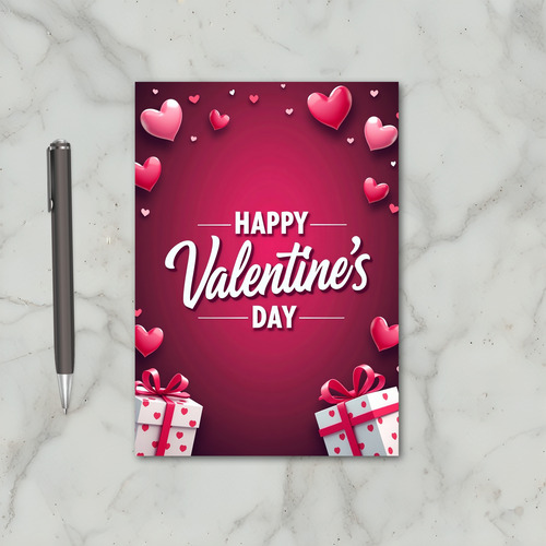 Red 3D Hearts Valentines Day Card