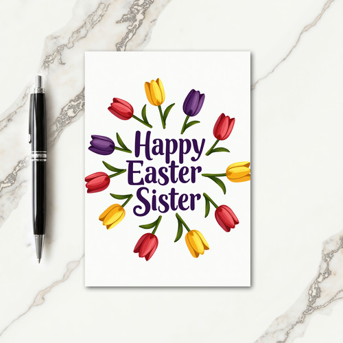 Red And Gold Easter Sister Card