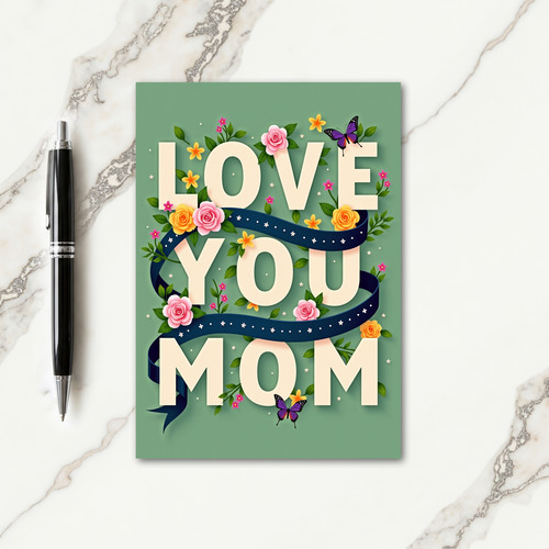 Red And Gold Love You Mom Card