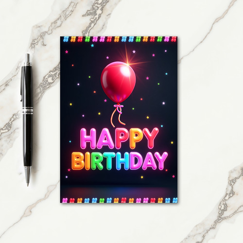 Red Balloon Glow Birthday Card
