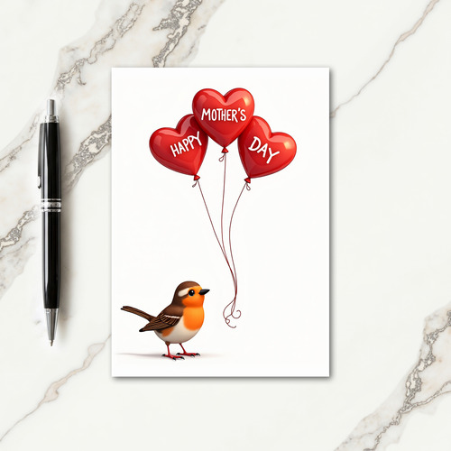 Red Balloons Bird Mothers Day Card