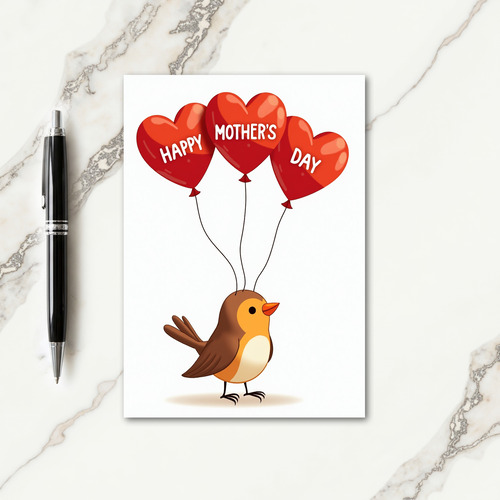 Red Balloons Mothers Day Bird Card