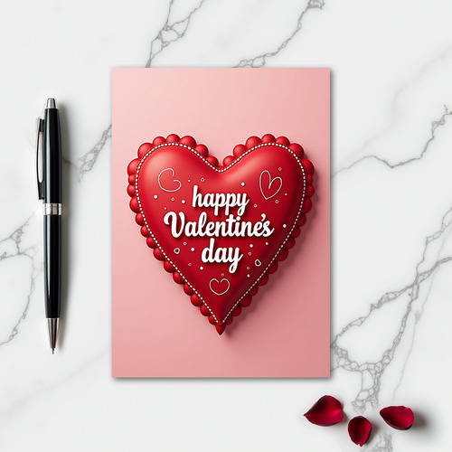 Red Beaded Valentines Day Heart Card