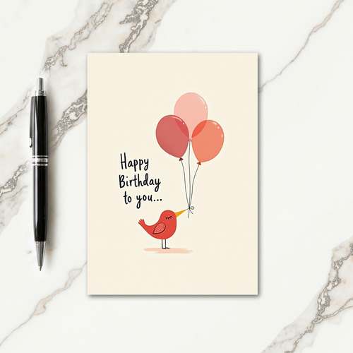 Red Bird Balloons Birthday Card
