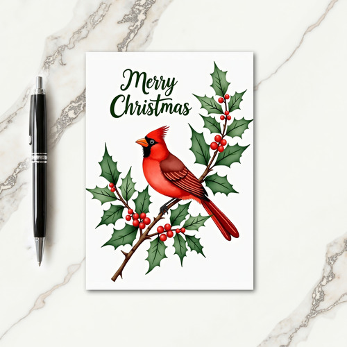 Red Bird Holly Christmas Card thumbnail