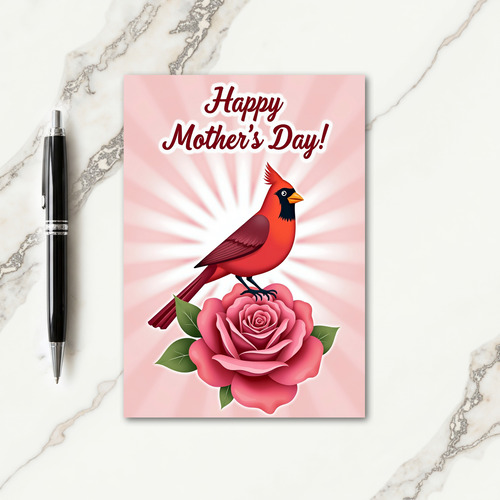 Red Bird Rose Mothers Day Card