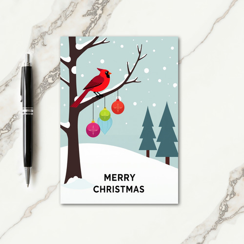 Red Bird Snowy Branch Card