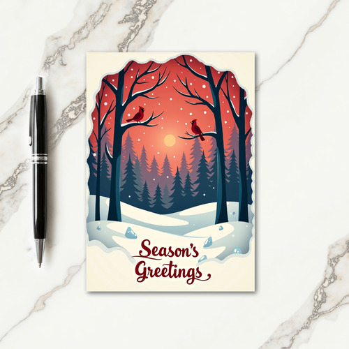 Red Birds Winter Scene Card