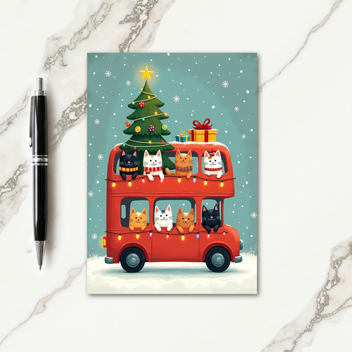 Red Bus Animal Christmas Card