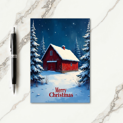 Red Cabin Christmas Card
