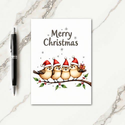 Red Cap Birds Christmas Card