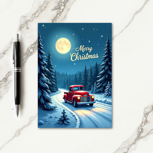 Red Car Winter Night Card