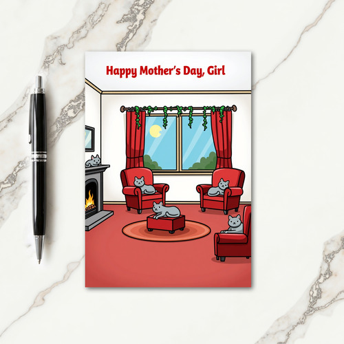 Red Cats Mothers Day Scene Card