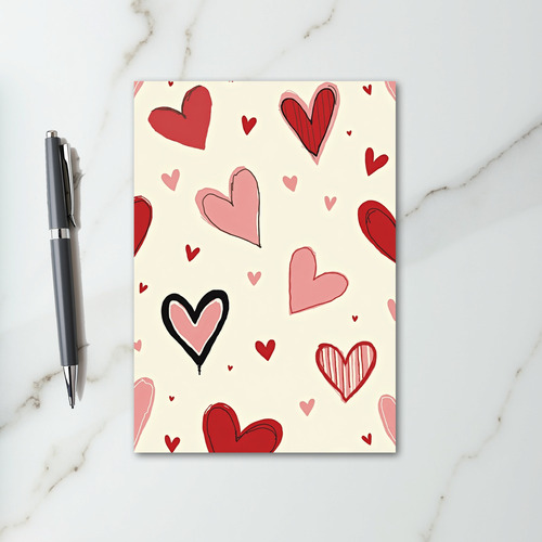 Red Doodle Heart Valentines Day Card