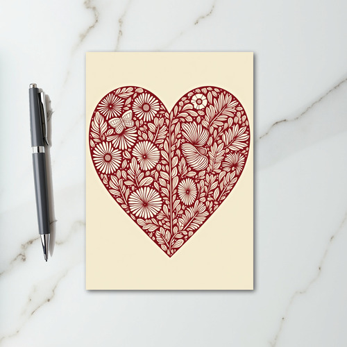 Red Floral Heart Butterfly Card