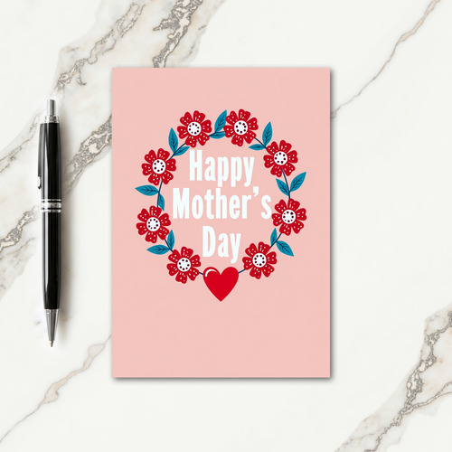 Red Floral Heart Pattern Card
