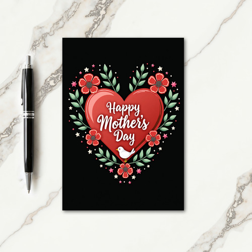 Red Floral Mothers Day Heart Card