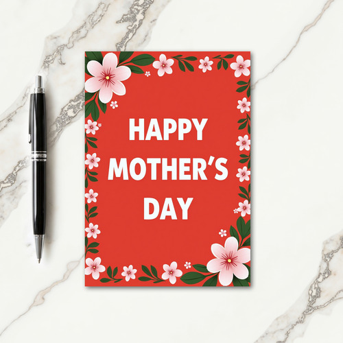 Red Floral Mothers Day Paper Card