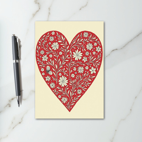 Red Floral Valentine Heart Card