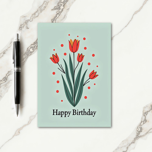 Red Flower Birthday Art Card