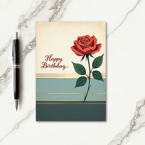 Red Flower Teal Birthday Card