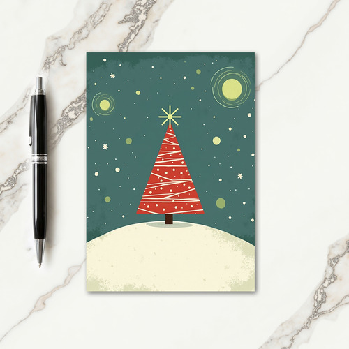 Red Geometric Tree Card