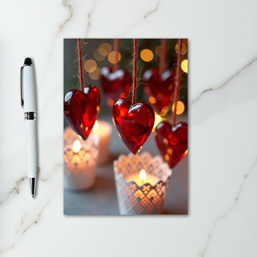 Red Glass Hearts Valentines Love Card