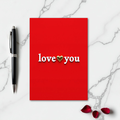 Red Gold Striped Heart Love You Card