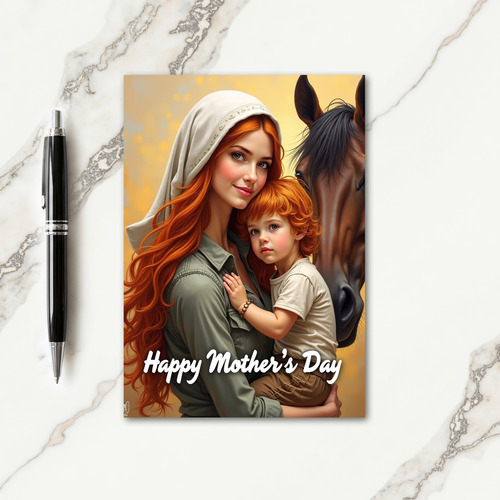 Red Haired Mother Child Art Card