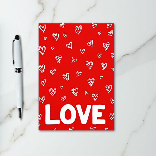 Red Hand Drawn Love Valentines Card