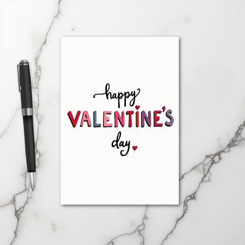 Red Happy Hand Lettered Valentines Card