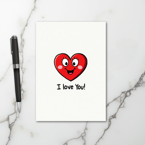 Red Happy Heart Valentine For Her Card
