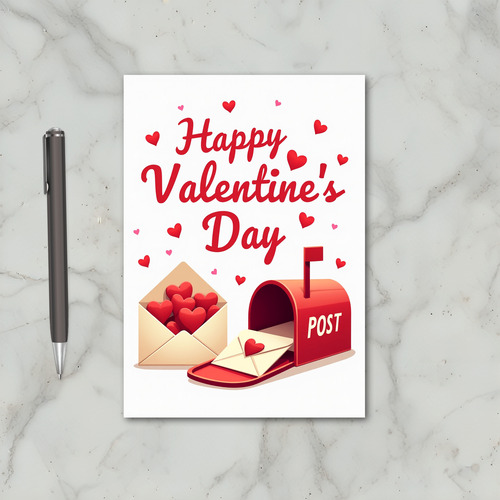 Red Happy Valentines Day Post Card
