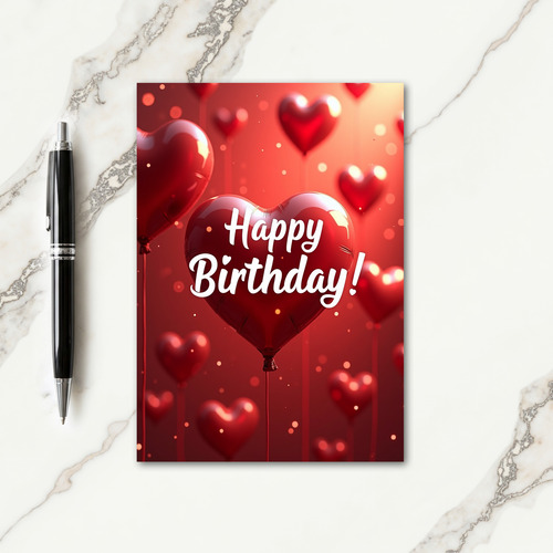 Red Heart Balloon Birthday Card