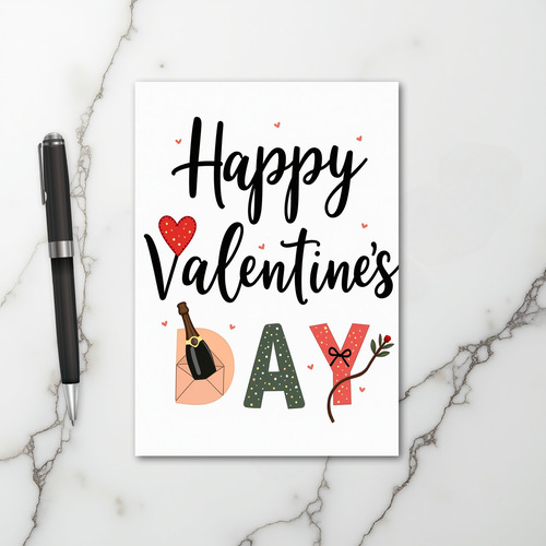 Red Heart Champagne Valentines Card