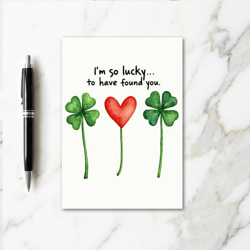 Red Heart Clover Love Card