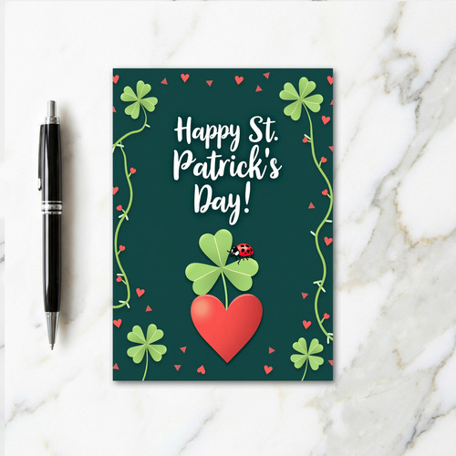 Red Heart Clover Scene Card