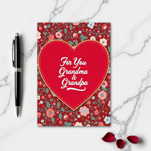 Red Heart Floral Grandma Grandpa Card