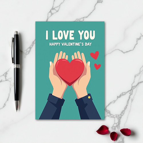 Red Heart Hands Love Card