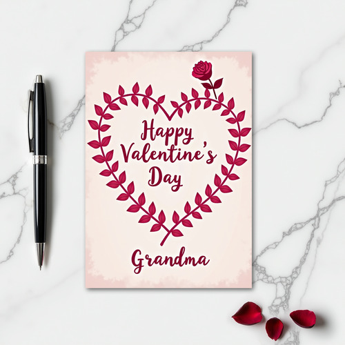 Red Heart Leaves Grandma Card