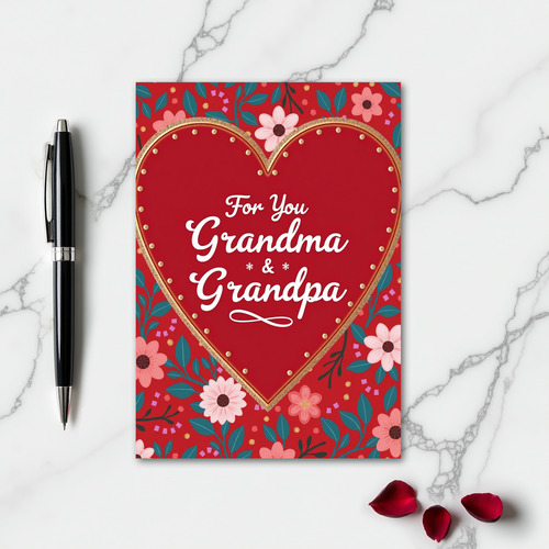 Red Heart Pattern Grandma Grandpa Card