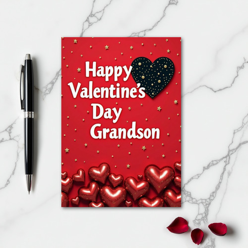 Red Heart Pattern Grandson Card