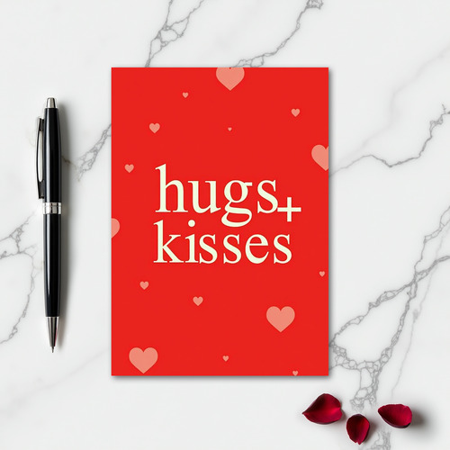 Red Heart Pattern Hugs Kisses Card