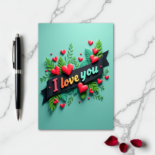 Red Heart Pattern Love You Card