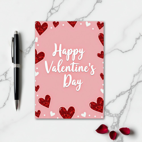 Red Heart Pattern Valentines Card