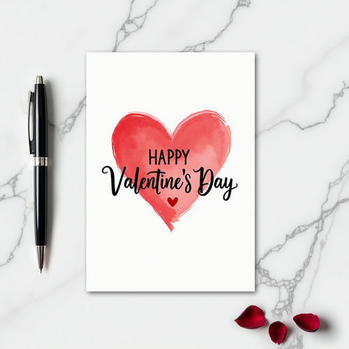 Red Heart Watercolor Pattern Card