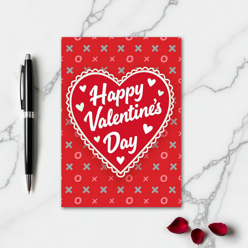 Red Heart Xo Pattern Valentines Card