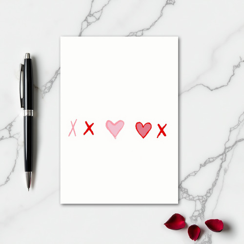 Red Hearts And Xs Love Card