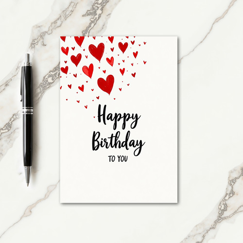 Red Hearts Brush Script Birthday Card