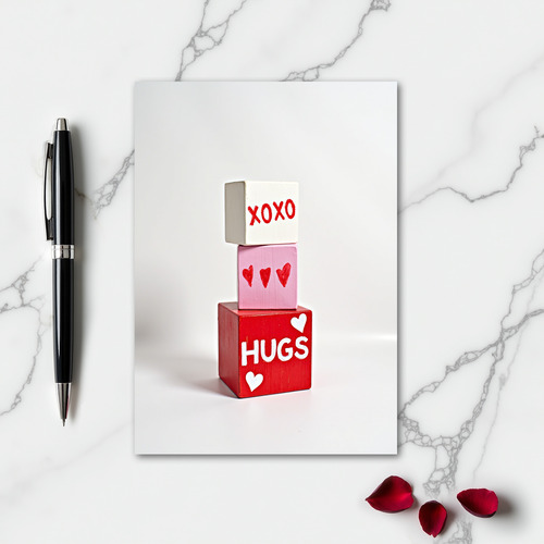 Red Hearts Hugs Blocks Card